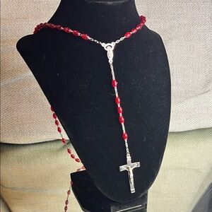 Autom Red & Silver-Toned Rosary Necklace